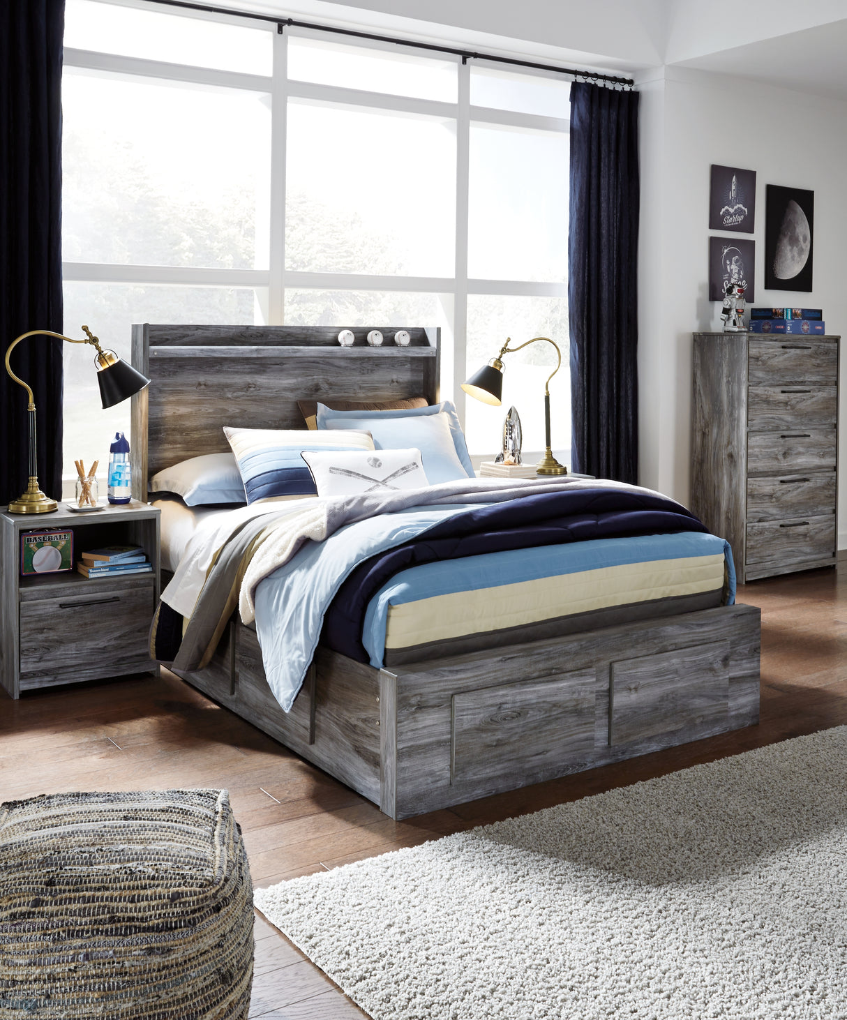 Furniture City Slidell - Ashley Furniture - Baystorm Bedroom - Full Panel Bed with 6 Storage Drawers / Gray - B221B27