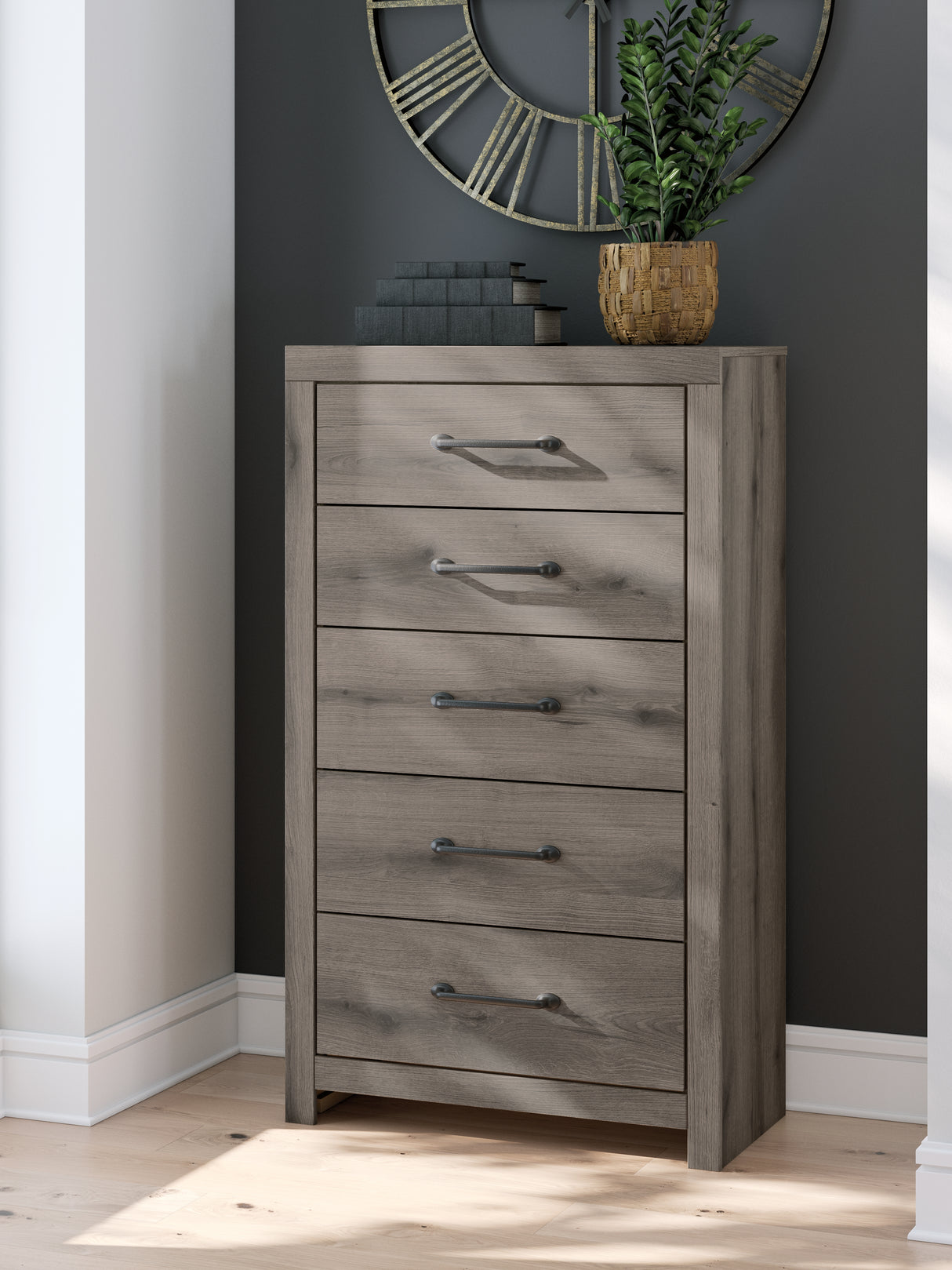 Furniture City Slidell - Ashley Furniture - Graystorm Bedroom - Five Drawer Chest / Brown Gray - PCB2405-46