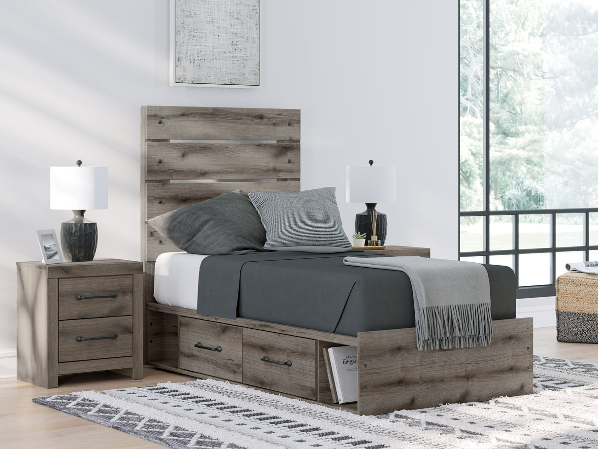 Furniture City Slidell - Ashley Furniture - Graystorm Bedroom - Twin Panel Bed with Storage / Brown Gray - PCB2405B19