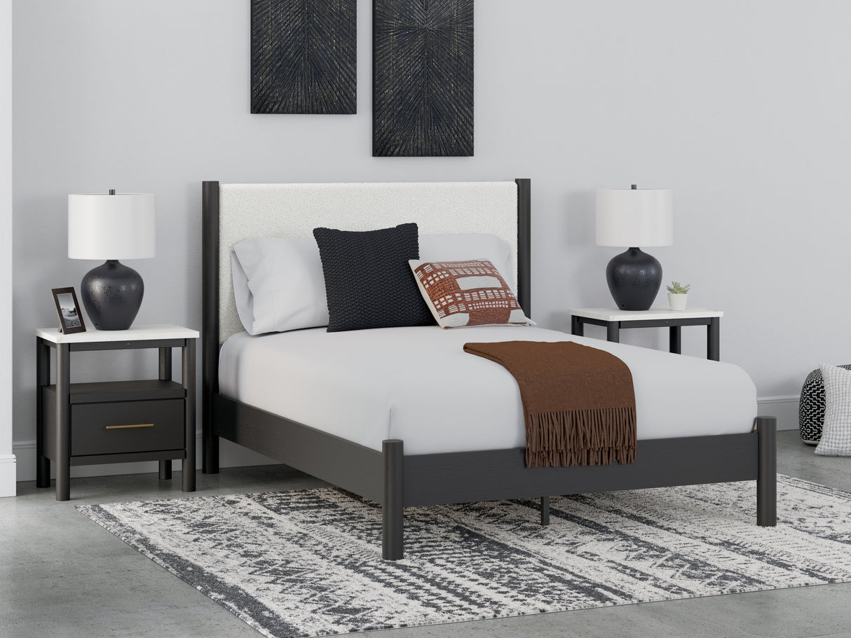 Furniture City Slidell - Ashley Furniture - Cadmori Bedroom - Queen Upholstered Panel Bed / Black/White - B2616B2