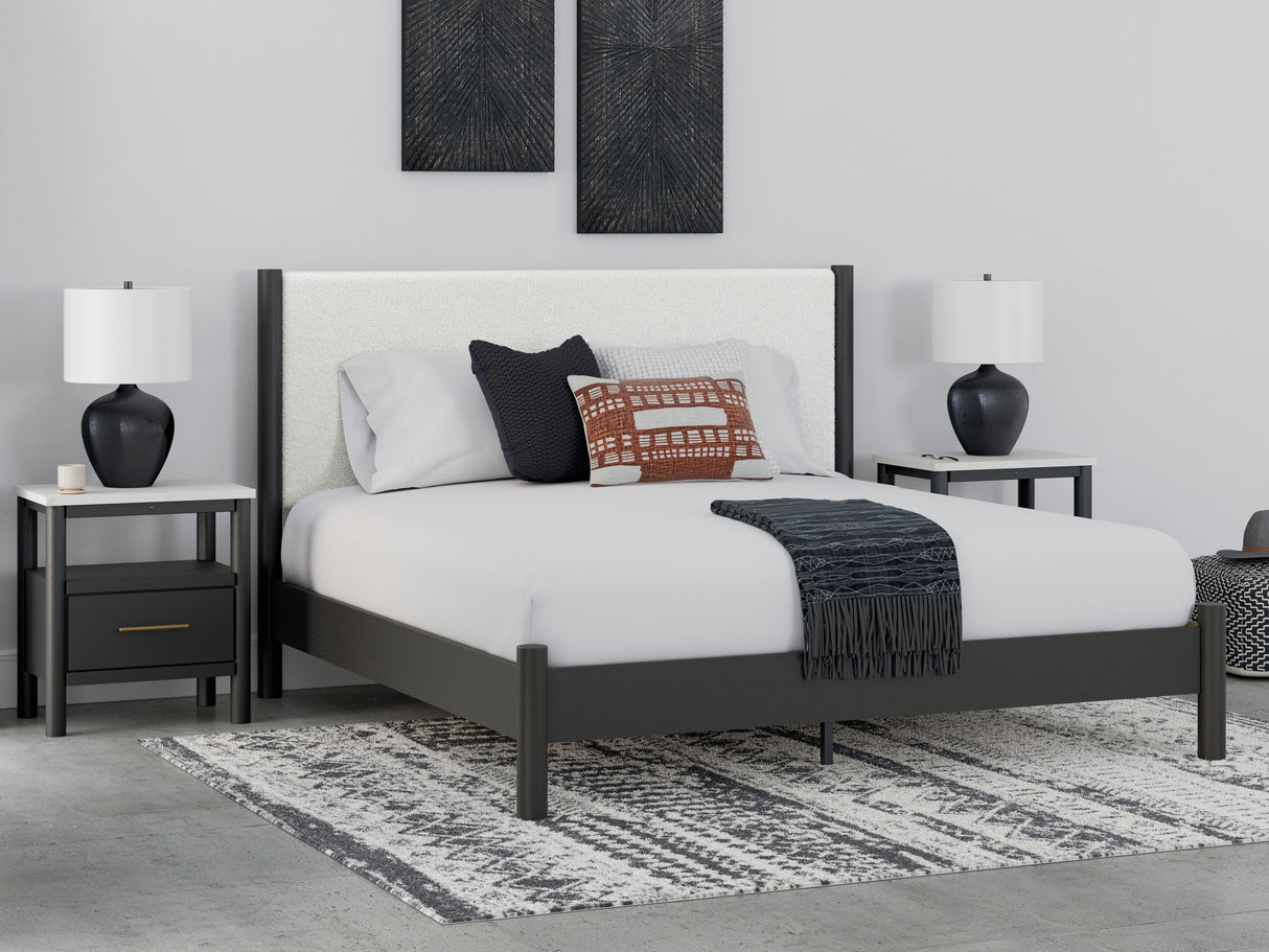 Furniture City Slidell - Ashley Furniture - Cadmori Bedroom - King Upholstered Panel Bed / Black/White - B2616B8