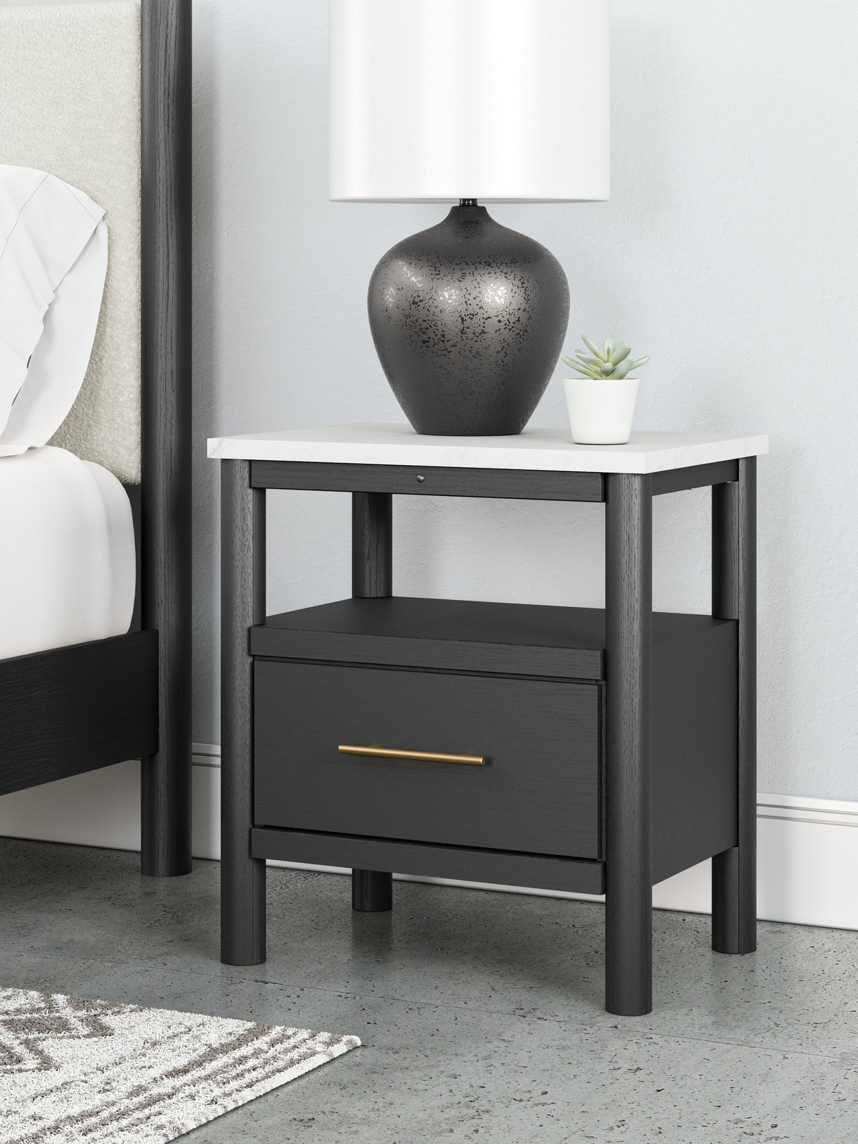 Furniture City Slidell - Ashley Furniture - Cadmori Bedroom - One Drawer Night Stand / Black/White - B2616-91