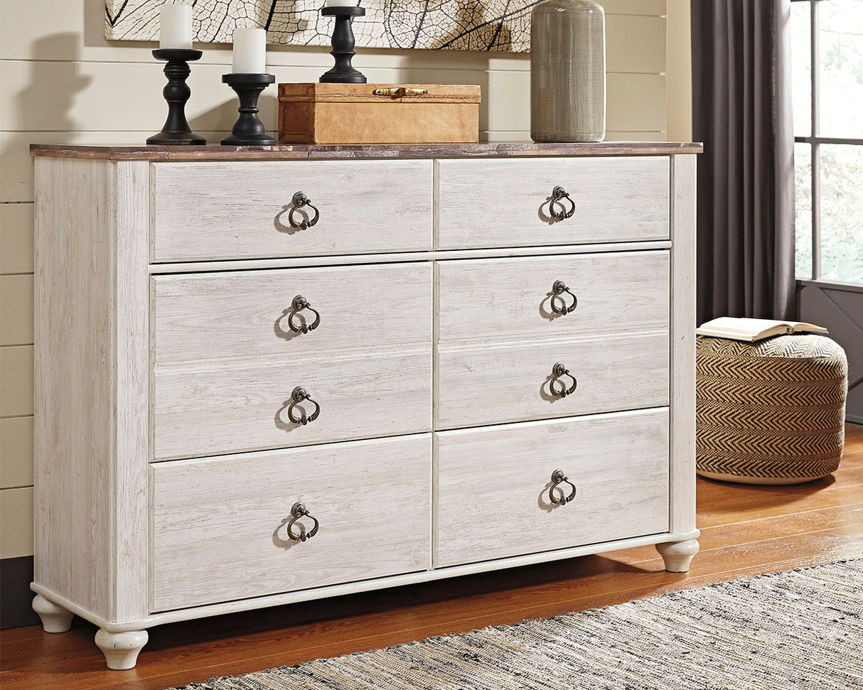 Furniture City Slidell - Ashley Furniture - Willowton Bedroom - Six Drawer Dresser / Whitewash - B267-31