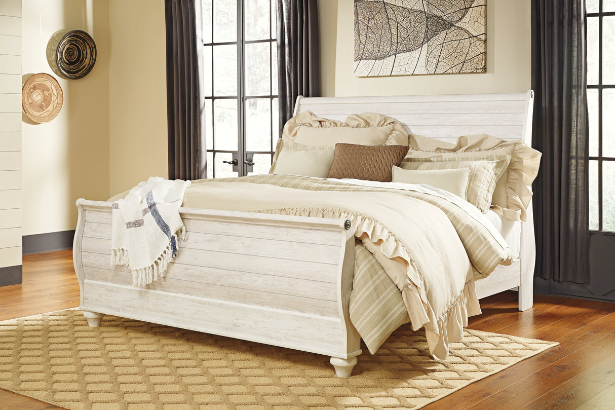 Furniture City Slidell - Ashley Furniture - Willowton Bedroom - Queen Sleigh Bed / Whitewash - B267B4