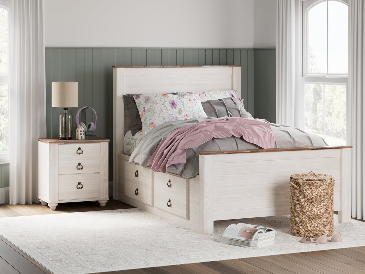 Furniture City Slidell - Ashley Furniture - Willowton Bedroom - Full Panel Bed with 2 Storage Drawers / Whitewash - B267B22