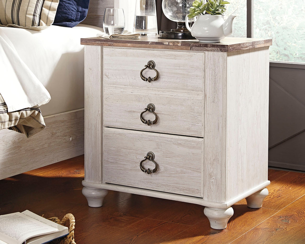 Furniture City Slidell - Ashley Furniture - Willowton Bedroom - Two Drawer Night Stand / Whitewash - B267-92
