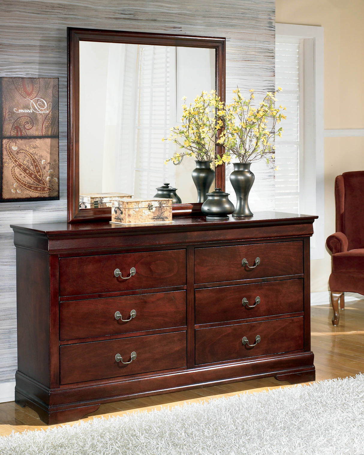 Furniture City Slidell - Ashley Furniture - Alisdair Bedroom - Dresser and Mirror / Reddish Brown - B376B1