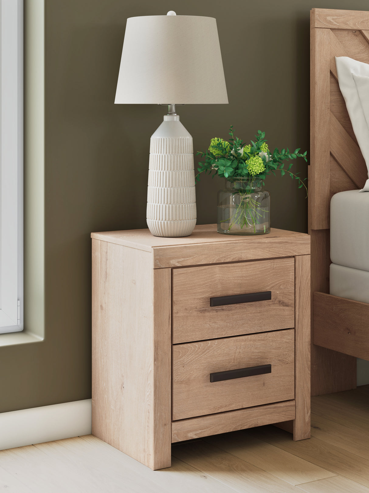 Furniture City Slidell - Ashley Furniture - Sanginlane Bedroom - Two Drawer Night Stand / Tan - B3787-92