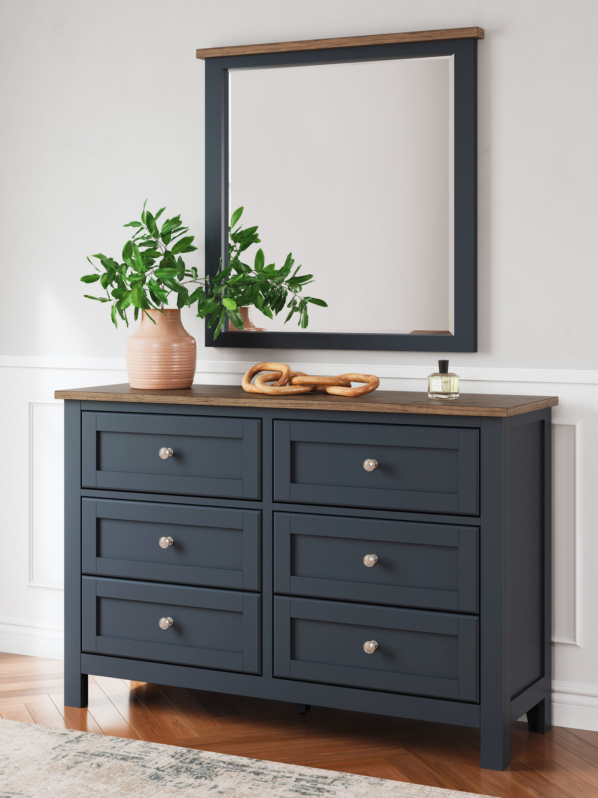 Furniture City Slidell - Ashley Furniture - Landocken Bedroom - Dresser and Mirror / Brown/Blue - B414B1