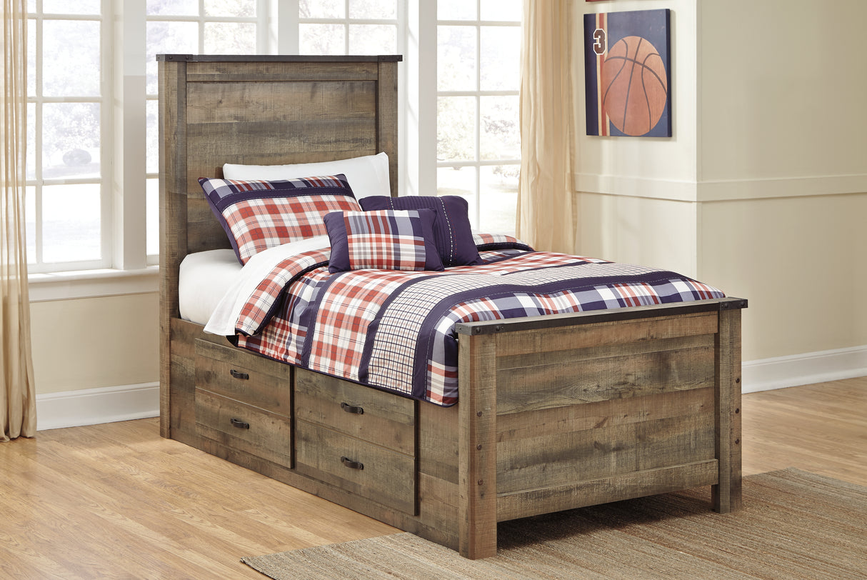 Furniture City Slidell - Ashley Furniture - Trinell Bedroom - Twin Panel Bed with 2 Storage Drawers / Brown - B446B15