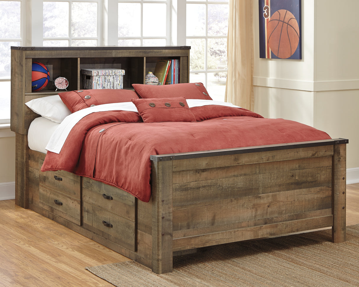 Furniture City Slidell - Ashley Furniture - Trinell Bedroom - Full Bookcase Bed with 2 Sided Storage / Brown - B446B79