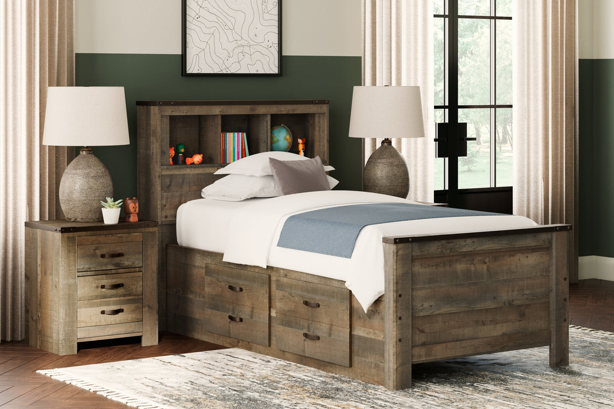 Furniture City Slidell - Ashley Furniture - Trinell Bedroom - Twin Bookcase Bed with 2 Storage Drawers / Brown - B446B17