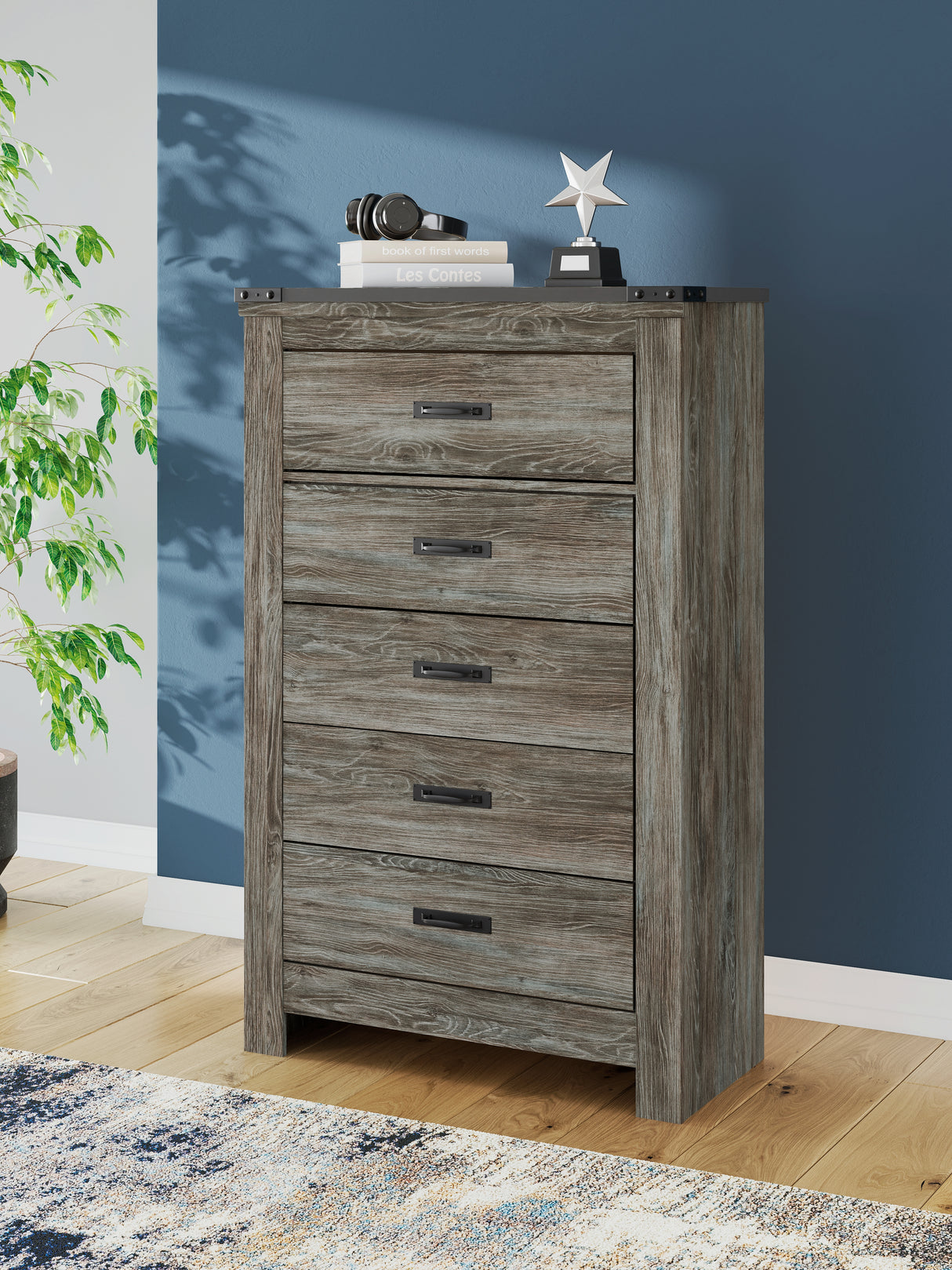 Furniture City Slidell - Ashley Furniture - Frandern Bedroom - Five Drawer Chest / Gray - B4480-46