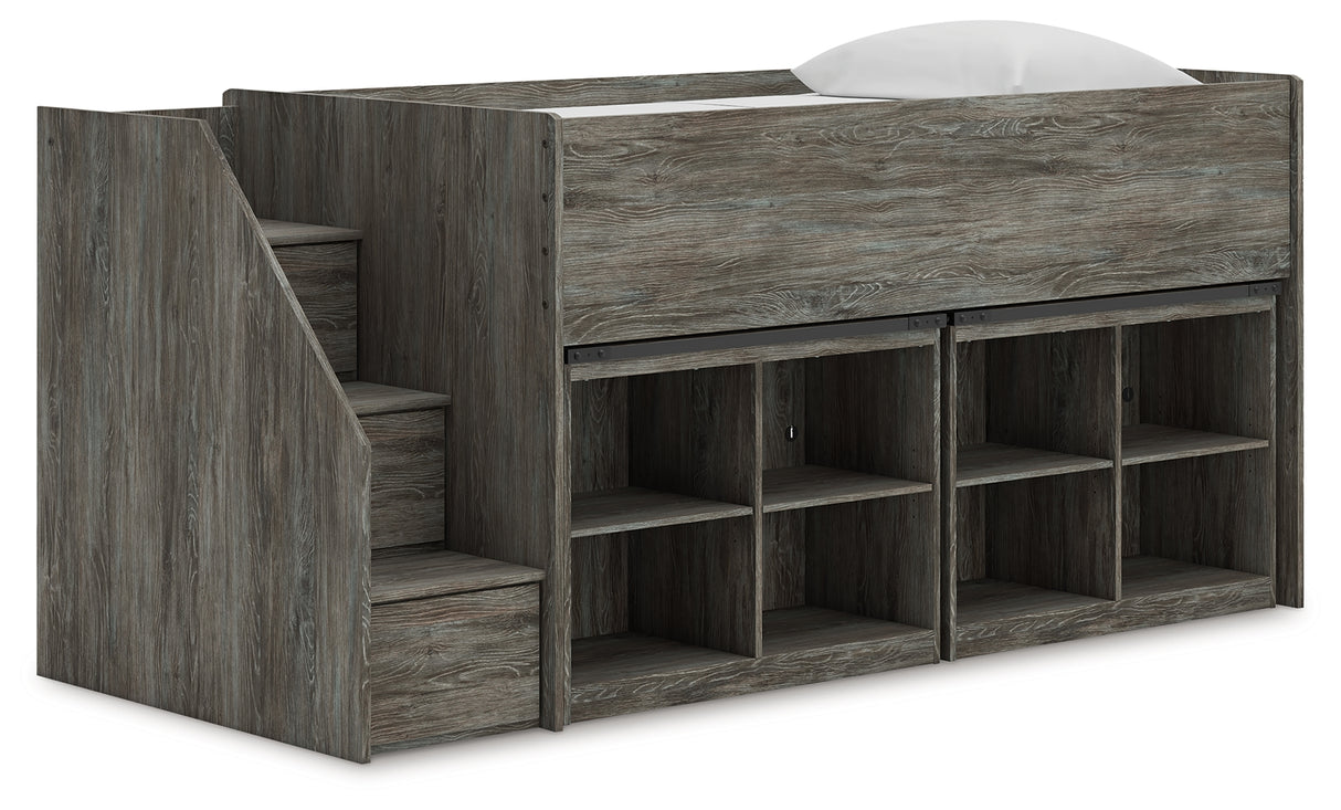 Furniture City Slidell - Ashley Furniture - Frandern Twin Loft Bed with Bookcase Storage - Twin Loft Bed with Bookcase Storage / Warm Gray - B4480B25