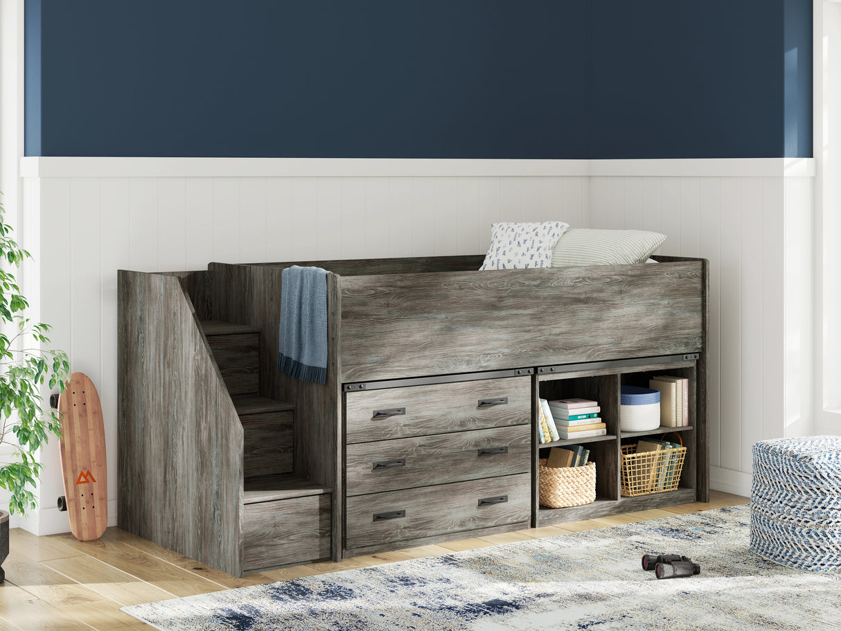 Furniture City Slidell - Ashley Furniture - Frandern Bedroom - Twin Loft Bed with Bookcase and Drawer Storage / Gray - B4480B16