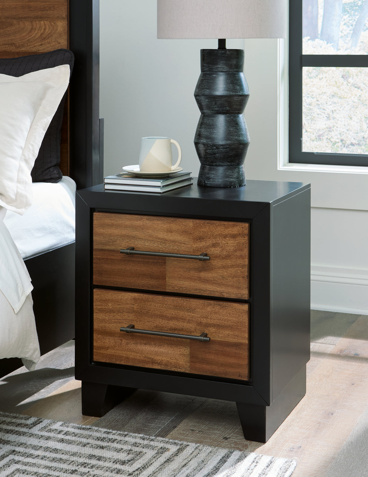 Furniture City Slidell - Ashley Furniture - Kraeburn Bedroom - Two Drawer Night Stand / Brown/Black - B496-92