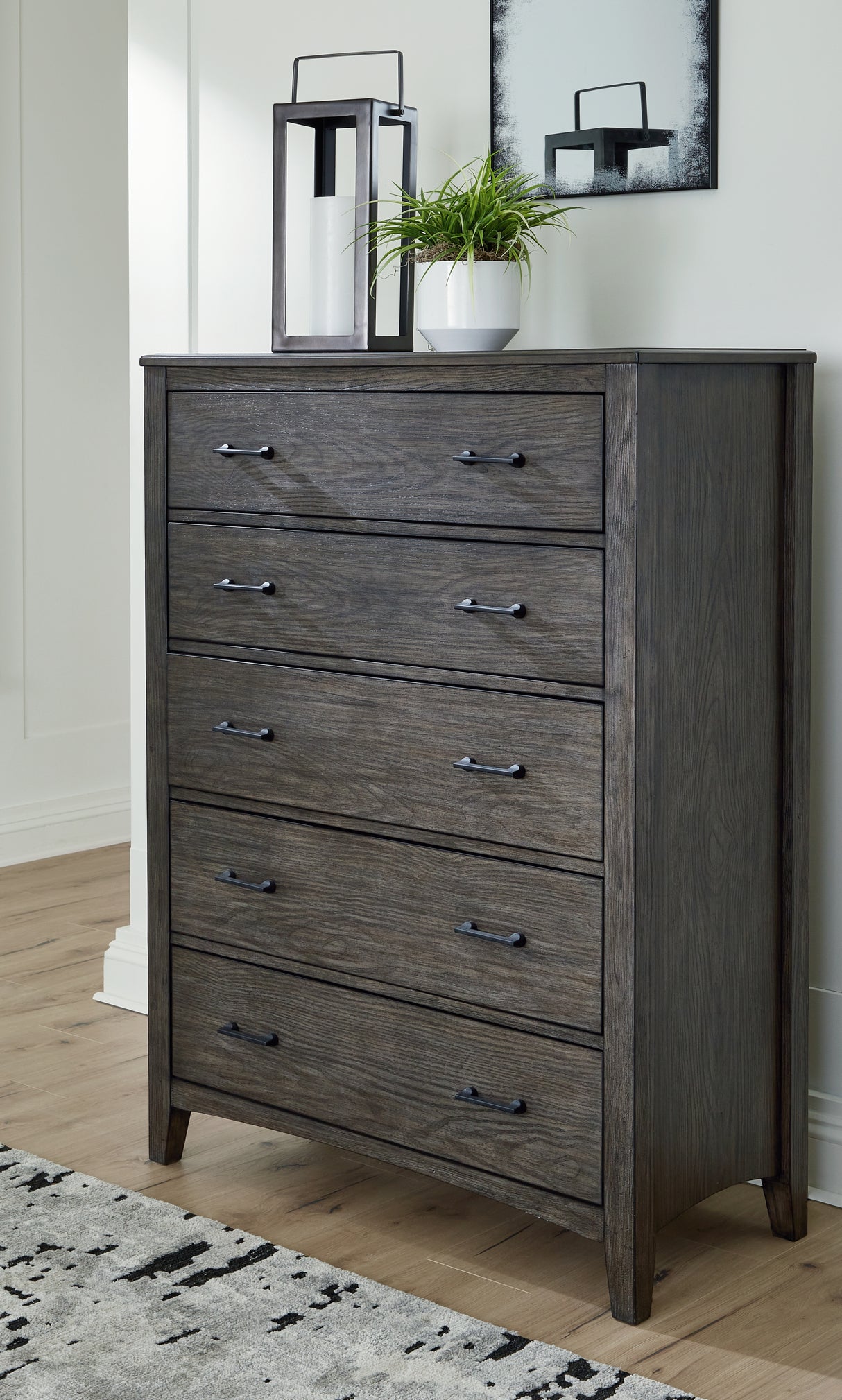 Furniture City Slidell - Ashley Furniture - Montillan Bedroom - Five Drawer Chest / Grayish Brown - B651-46