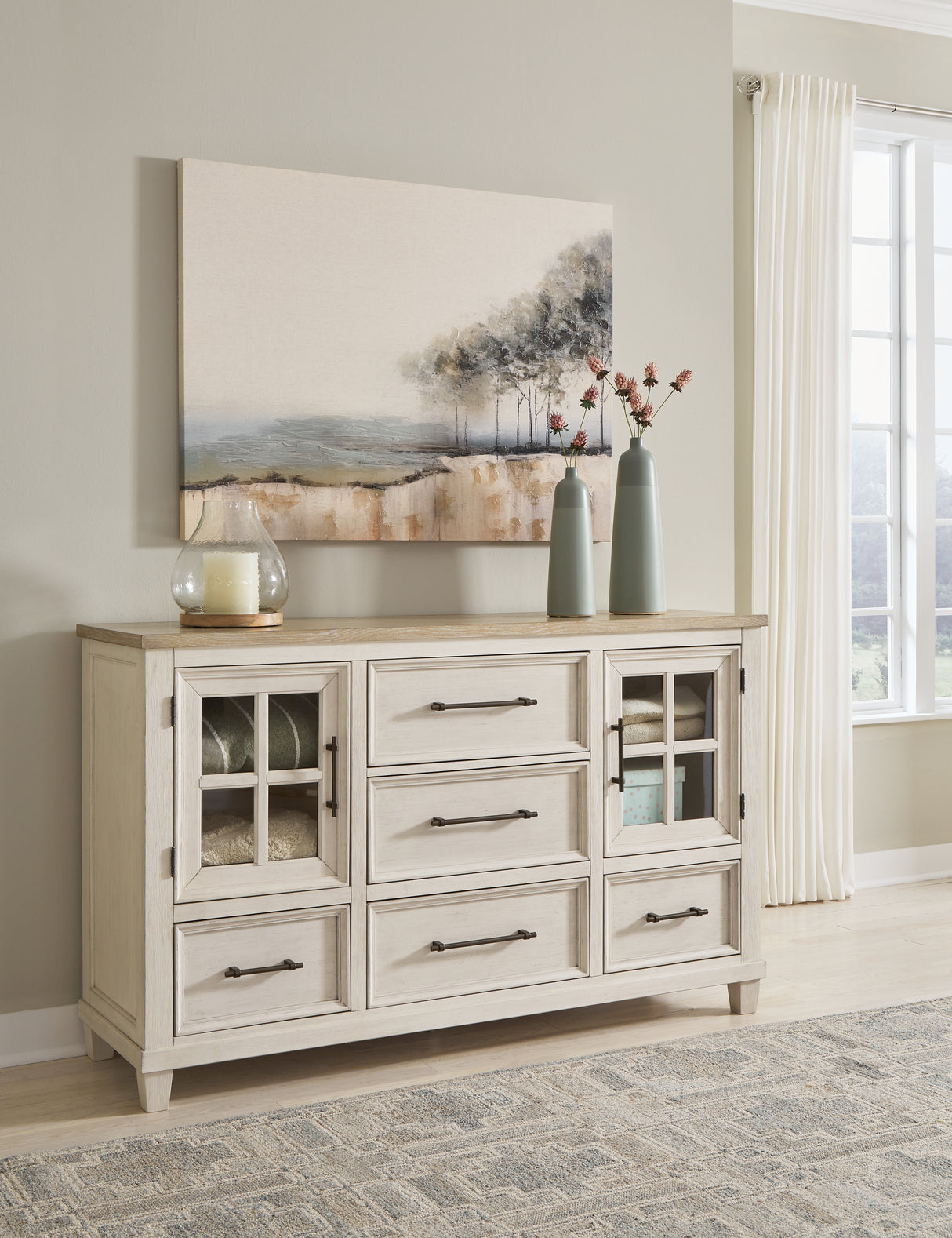 Furniture City Slidell - Ashley Furniture - Shaybrock Bedroom - Dresser / Antique White/Brown - B683-31