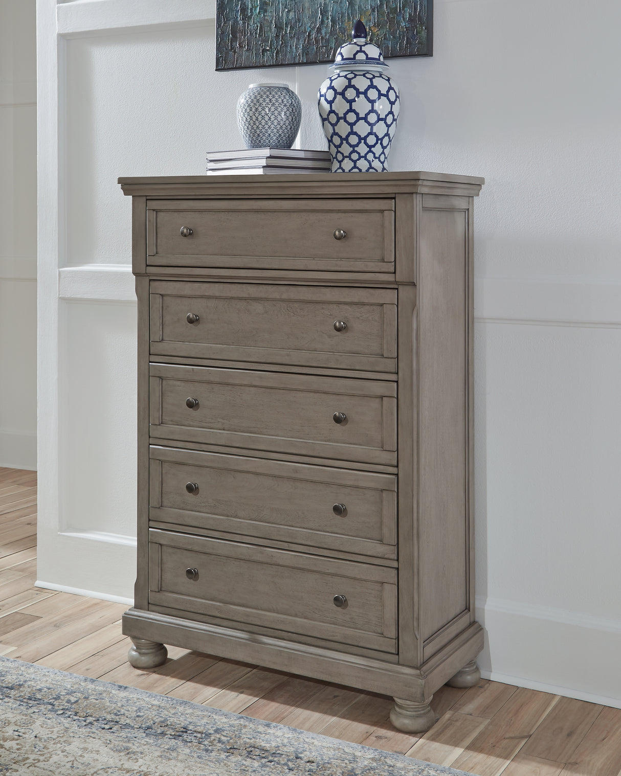Furniture City Slidell - Ashley Furniture - Lettner Bedroom - Five Drawer Chest / Light Gray - B733-46