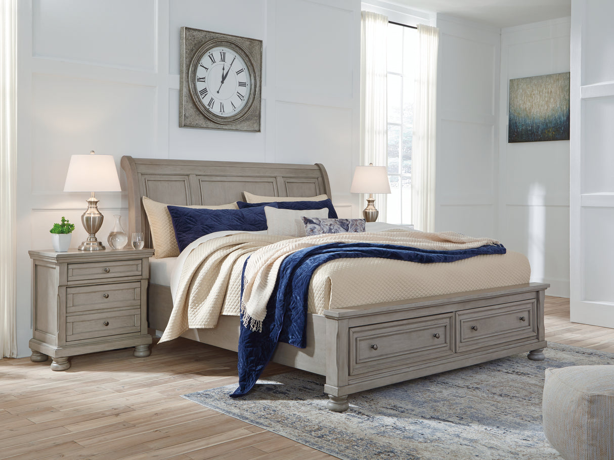 Furniture City Slidell - Ashley Furniture - Lettner Bedroom - King Sleigh Bed with 2 Storage Drawers / Light Gray - B733B8