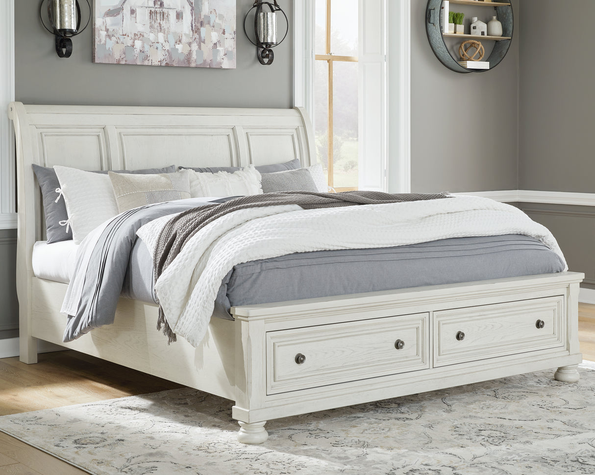 Furniture City Slidell - Ashley Furniture - Robbinsdale Bedroom - California King Sleigh Bed with Storage / Antique White - B742B9