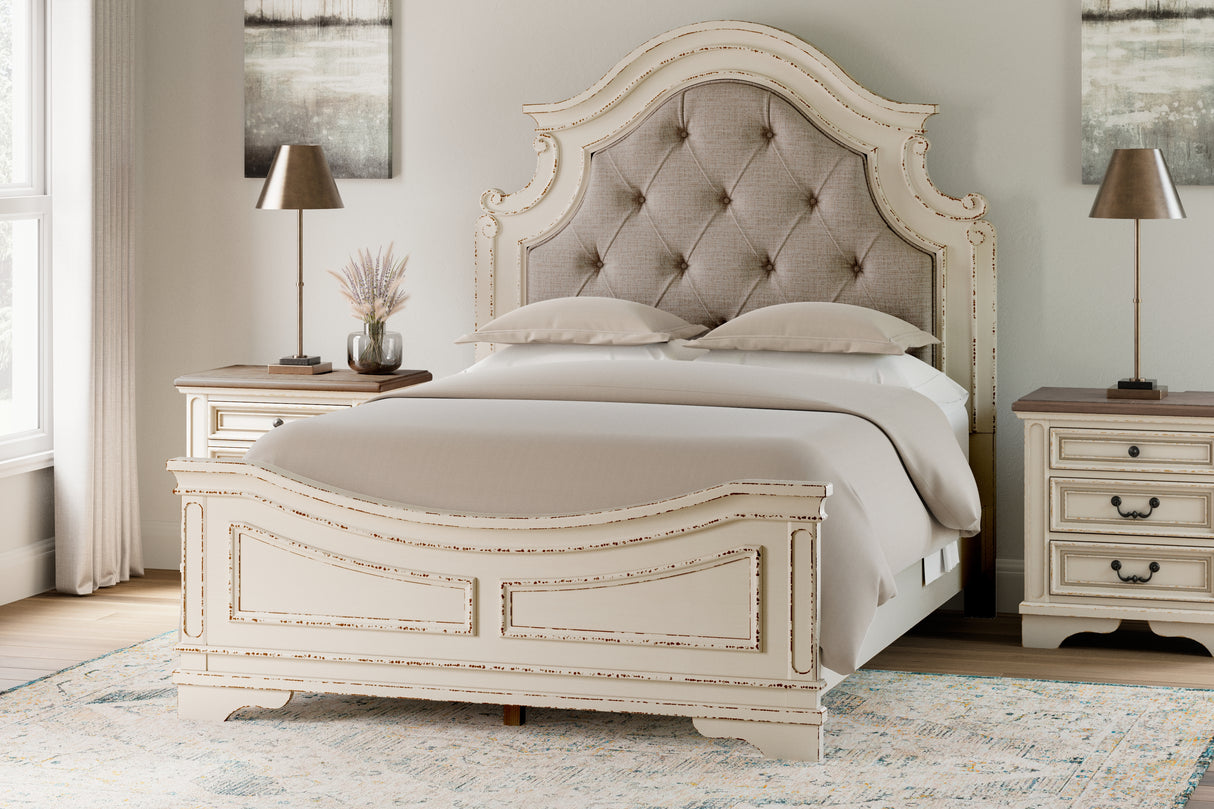 Furniture City Slidell - Ashley Furniture - Realyn Bedroom - Queen Upholstered Panel Bed / Chipped White - B743B2