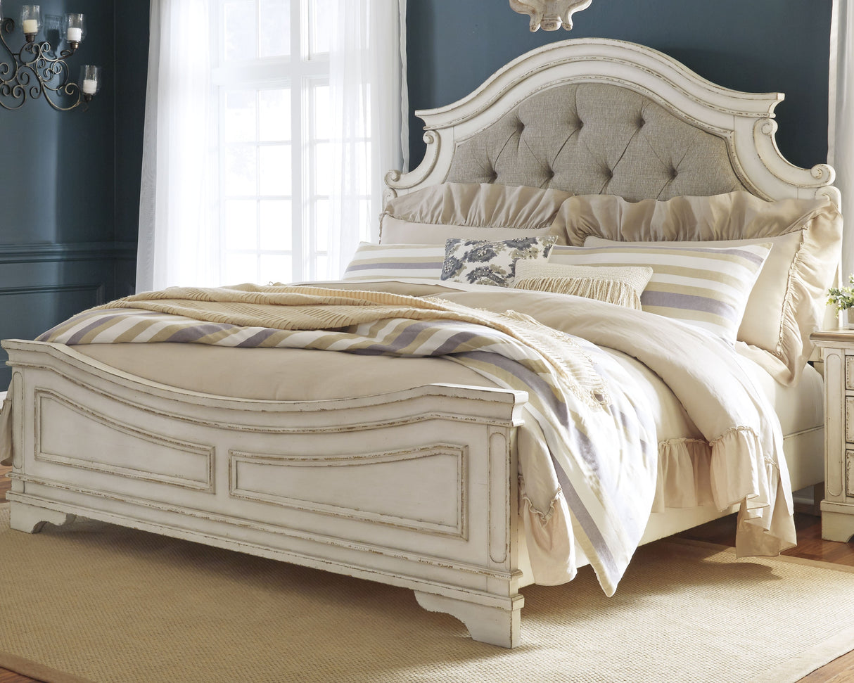 Furniture City Slidell - Ashley Furniture - Realyn Bedroom - King Upholstered Panel Bed / Chipped White - B743B6