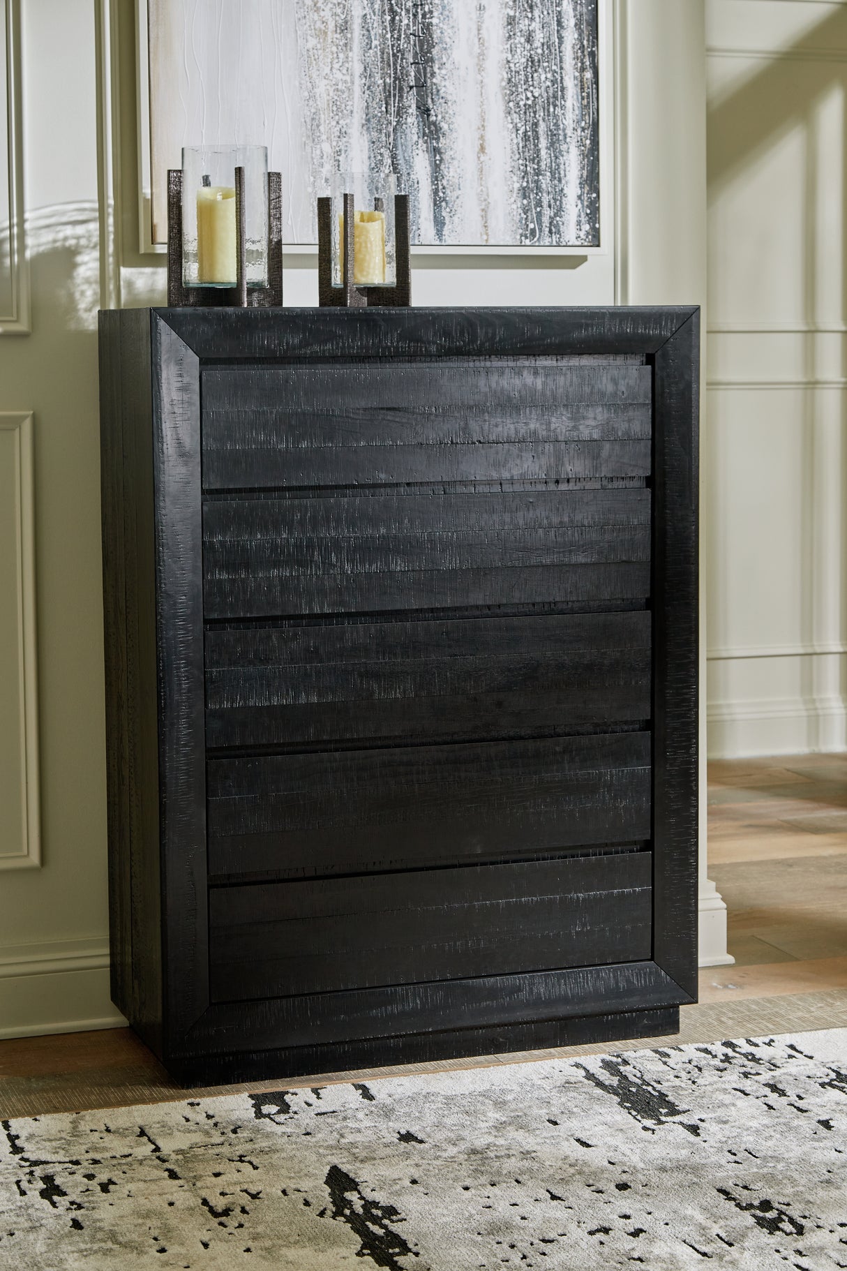 Furniture City Slidell - Ashley Furniture - Londer Bedroom - Five Drawer Chest / Black - B768-46