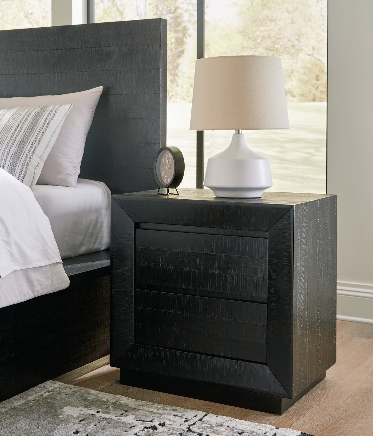 Furniture City Slidell - Ashley Furniture - Londer Bedroom - Two Drawer Night Stand / Black - B768-92