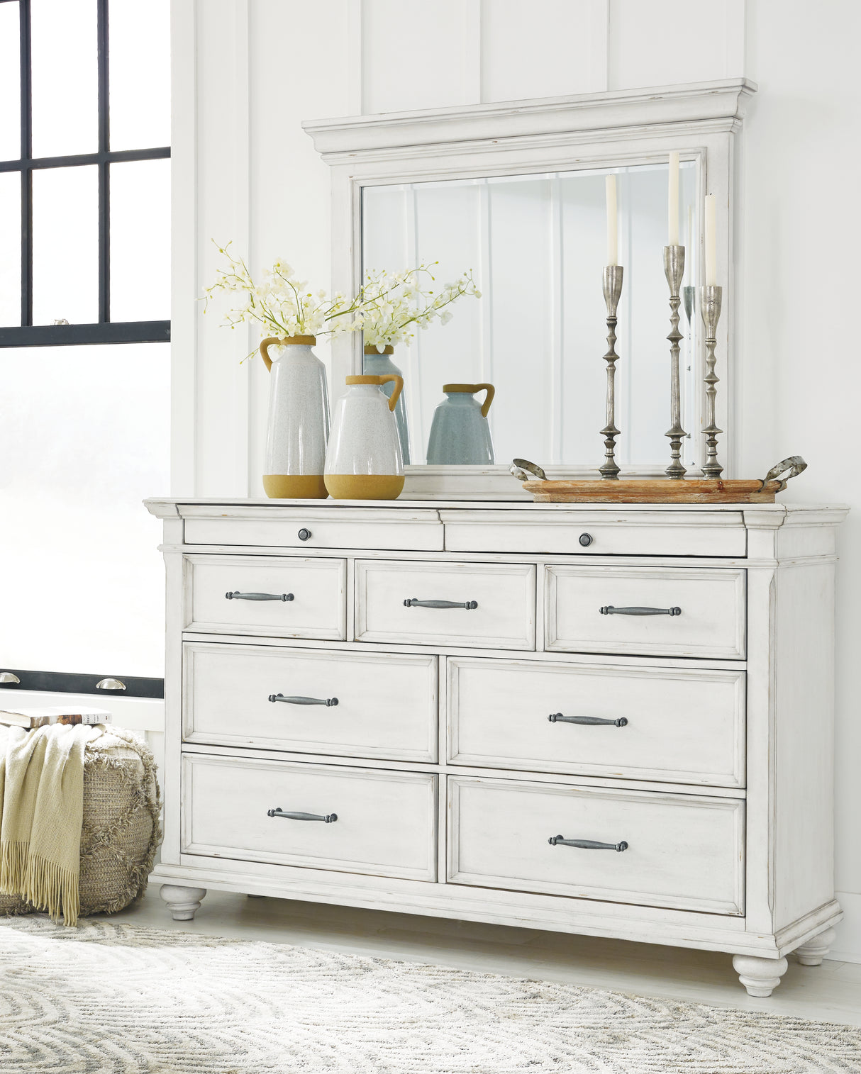 Furniture City Slidell - Ashley Furniture - Kanwyn Bedroom - Dresser and Mirror / Whitewash - B777B1
