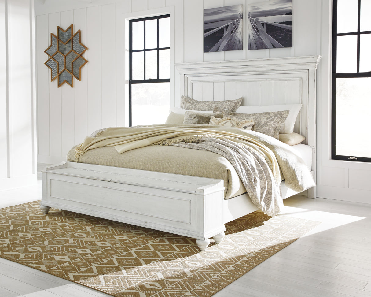 Furniture City Slidell - Ashley Furniture - Kanwyn Bedroom - California King Panel Bed with Storage Bench / Whitewash - B777B12