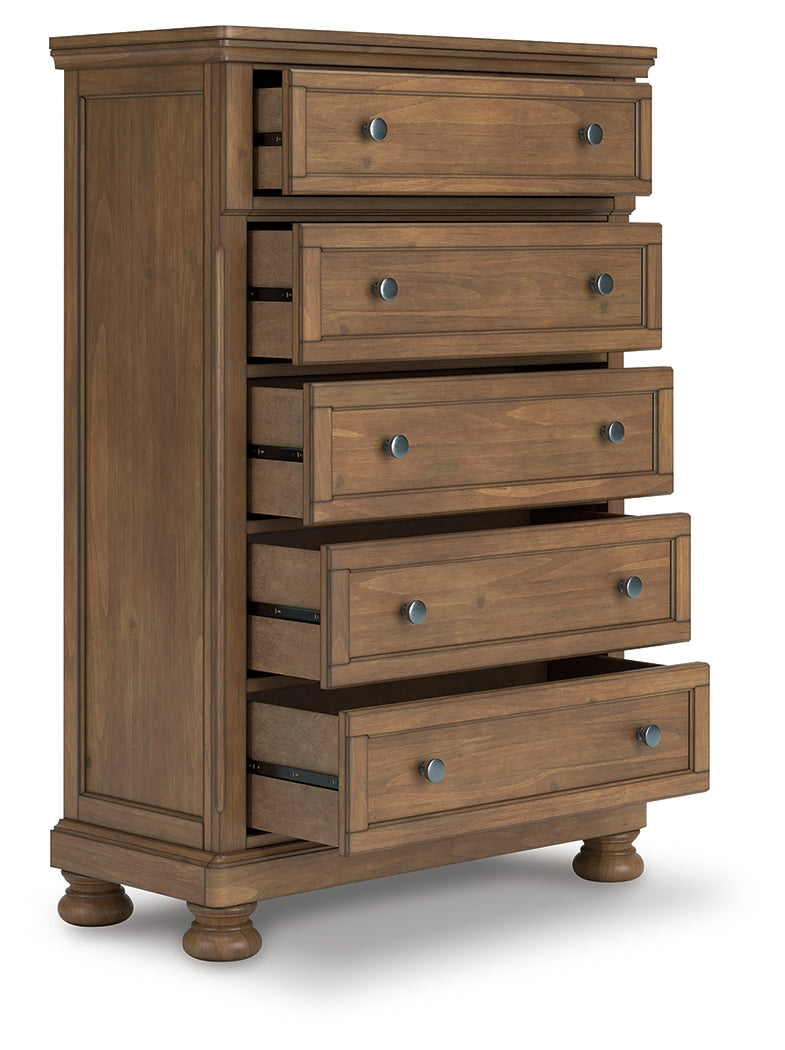 Furniture City Slidell - Ashley Furniture - Feddinger Bedroom - Five Drawer Chest / Medium Brown - PCB779-46