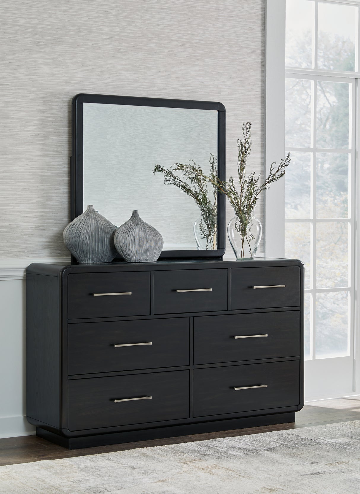 Furniture City Slidell - Ashley Furniture - Rowanbeck Bedroom - Dresser and Mirror / Black - B821B1