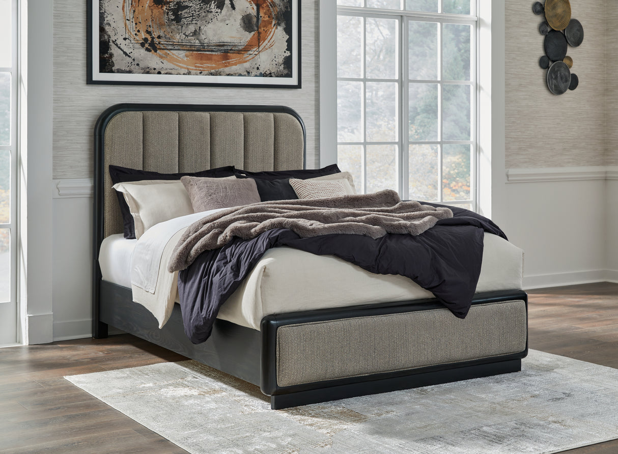 Furniture City Slidell - Ashley Furniture - Rowanbeck Bedroom - Queen Upholstered Panel Bed / Gray/Black - B821B2