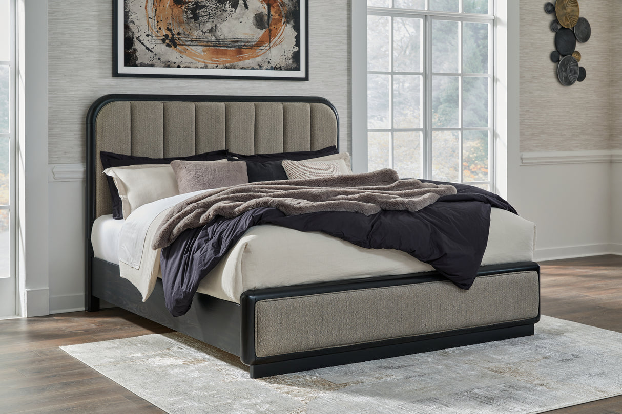Furniture City Slidell - Ashley Furniture - Rowanbeck Bedroom - King Upholstered Panel Bed / Gray/Black - B821B4