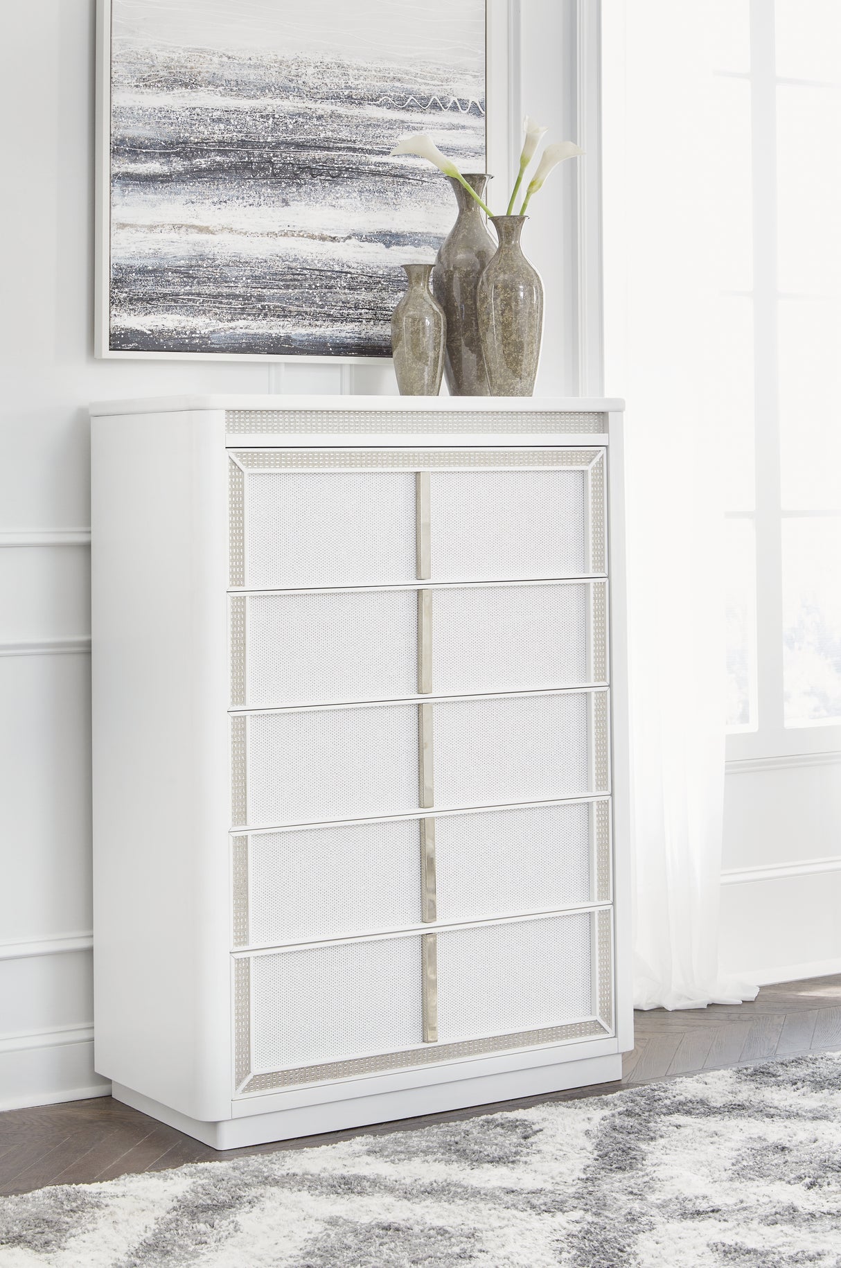 Furniture City Slidell - Ashley Furniture - Chalanna Bedroom - Five Drawer Chest / White - B822-46