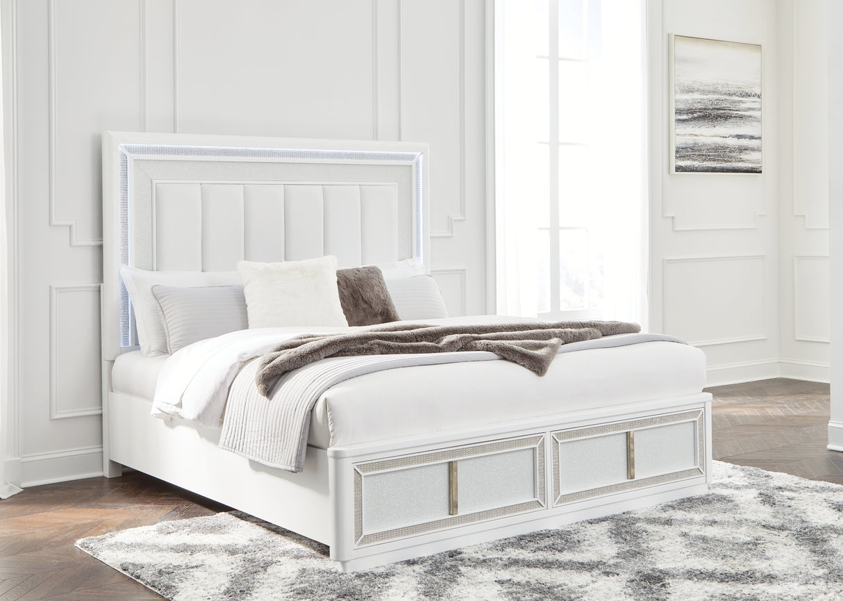 Furniture City Slidell - Ashley Furniture - Chalanna Bedroom - King Upholstered Storage Bed / White - B822B4