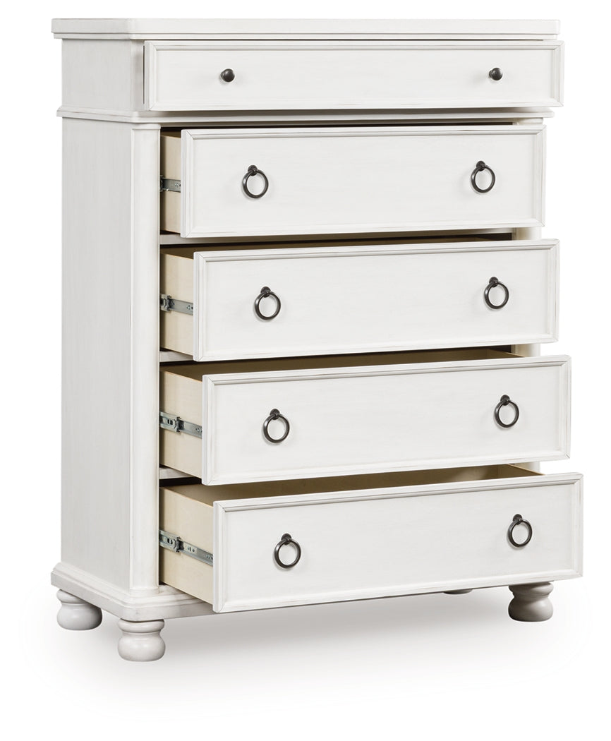 Furniture City Slidell - Ashley Furniture - Rowlenstown Bedroom - Five Drawer Chest / Antique White - PCB823-46