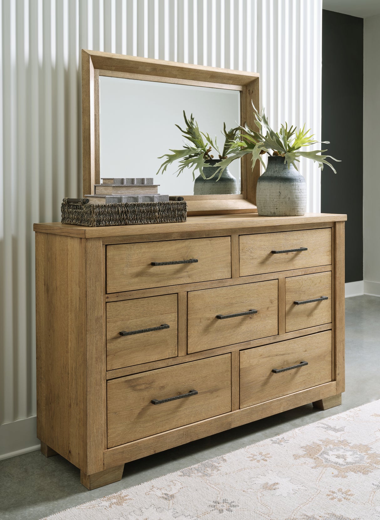 Furniture City Slidell - Ashley Furniture - Galliden Bedroom - Dresser and Mirror / Light Brown - B841B1