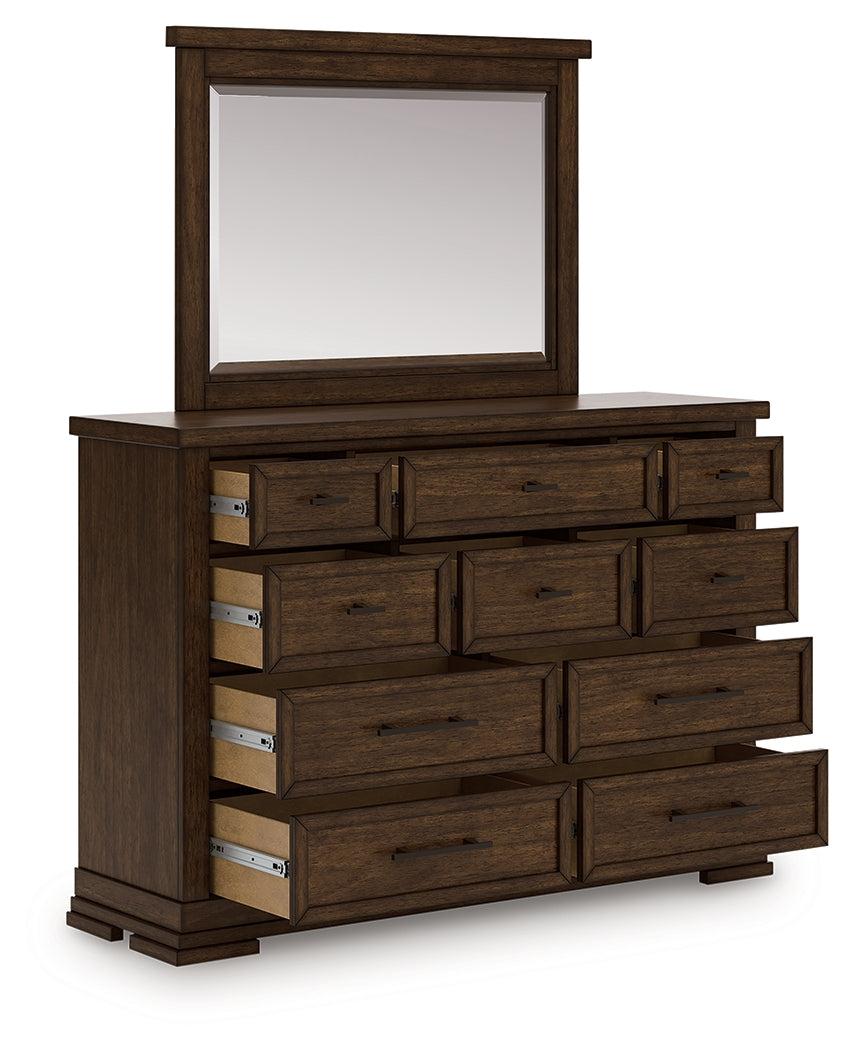 Furniture City Slidell - Ashley Furniture - Taffenbrook Bedroom - Dresser and Mirror / Medium Brown - B849B1