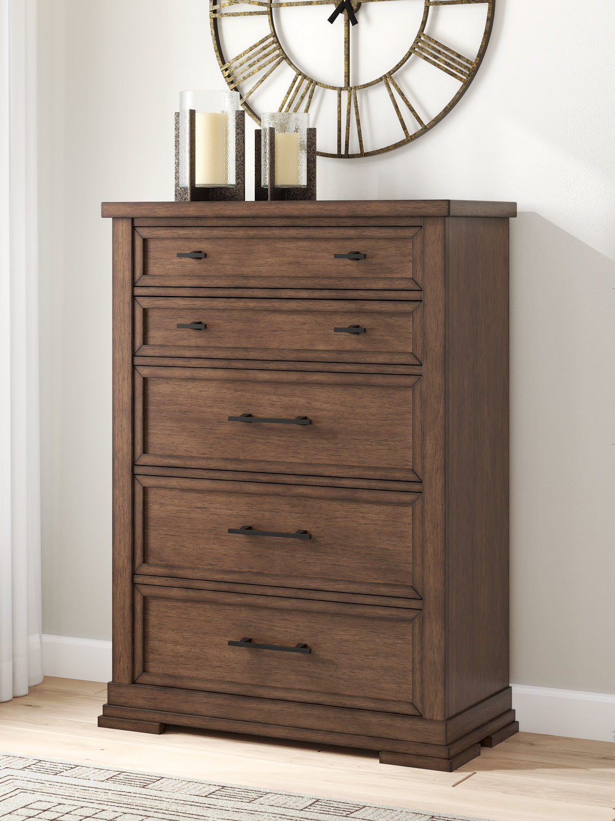 Furniture City Slidell - Ashley Furniture - Taffenbrook Bedroom - Five Drawer Chest / Medium Brown - B849-46