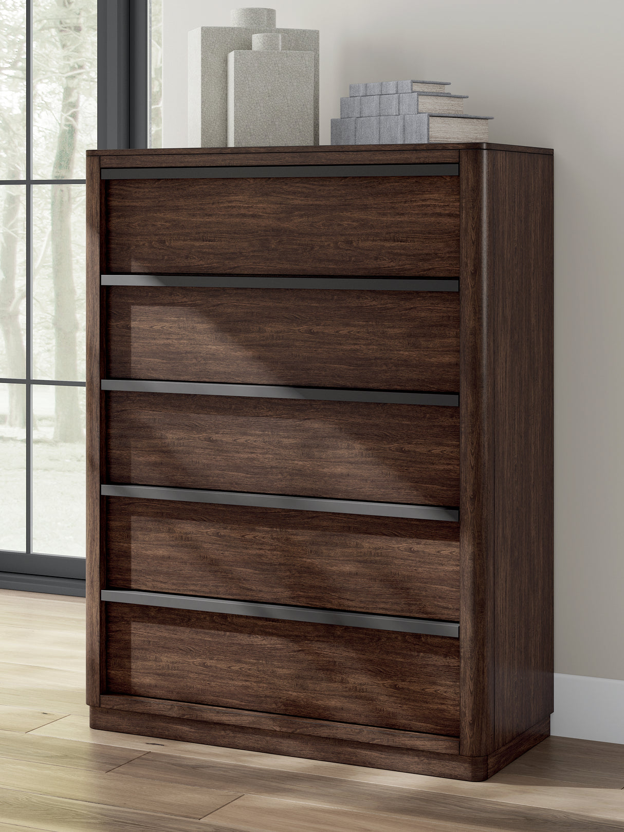 Furniture City Slidell - Ashley Furniture - Dilenno Bedroom - Five Drawer Chest / Dark Brown - PCB857-46