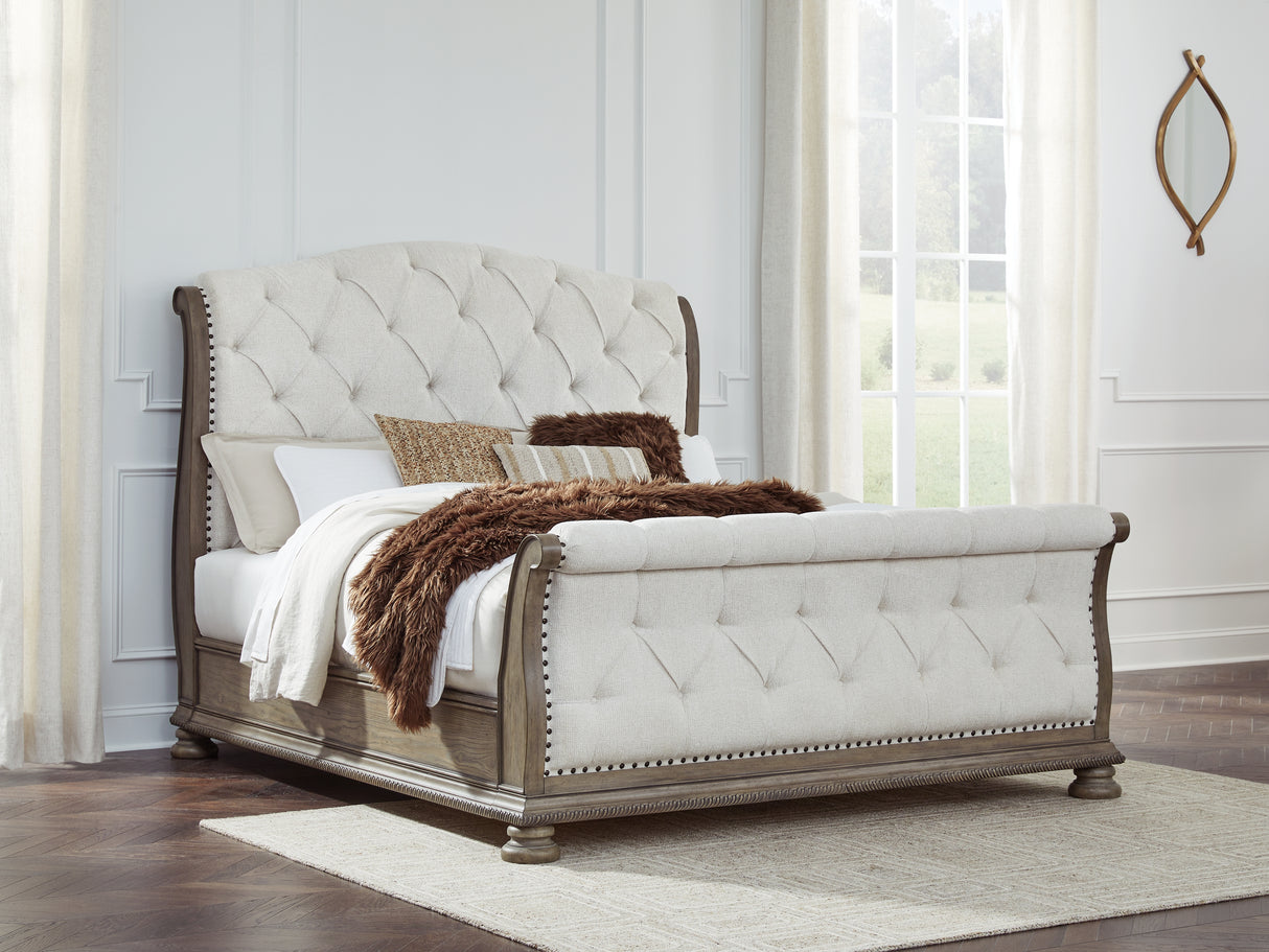 Furniture City Slidell - Ashley Furniture - Ardenfield Bedroom - California King Upholstered Sleigh Bed / Light Brown - B944B5