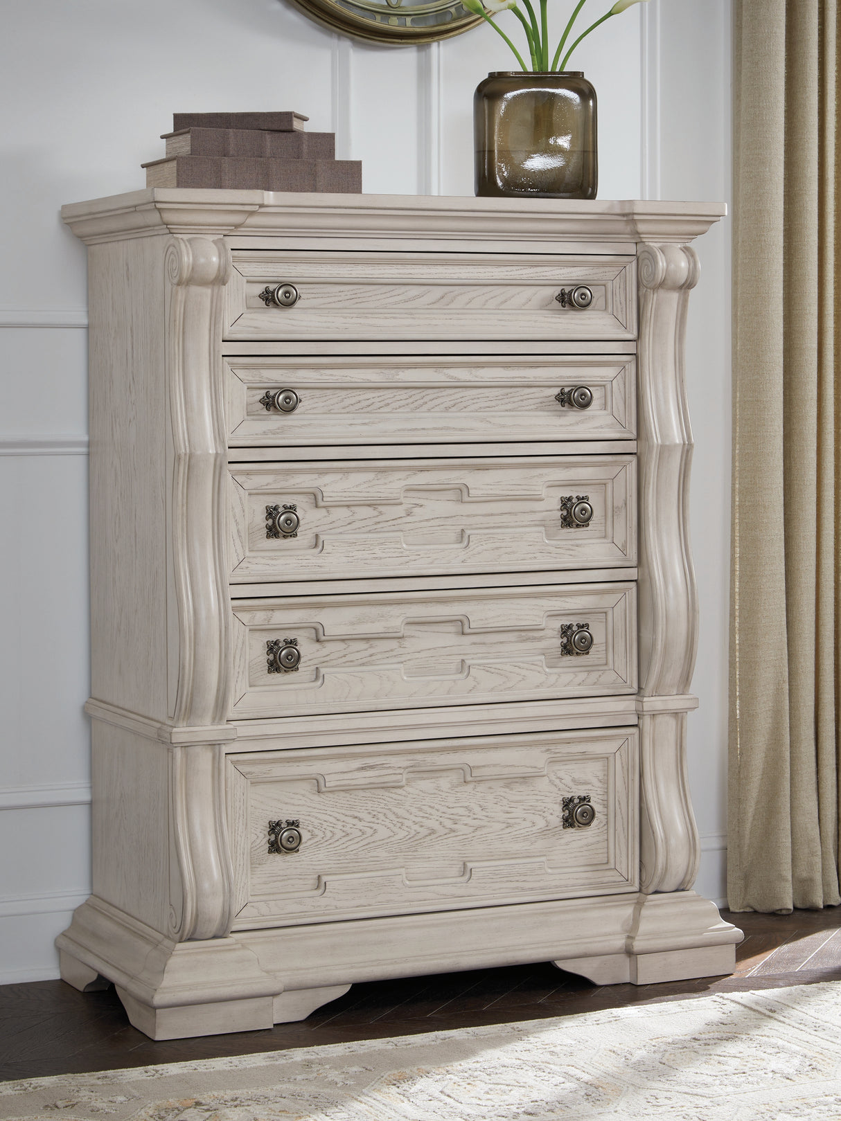 Furniture City Slidell - Ashley Furniture - Bruchandi Bedroom - Five Drawer Chest / Antique White - PCB948-46