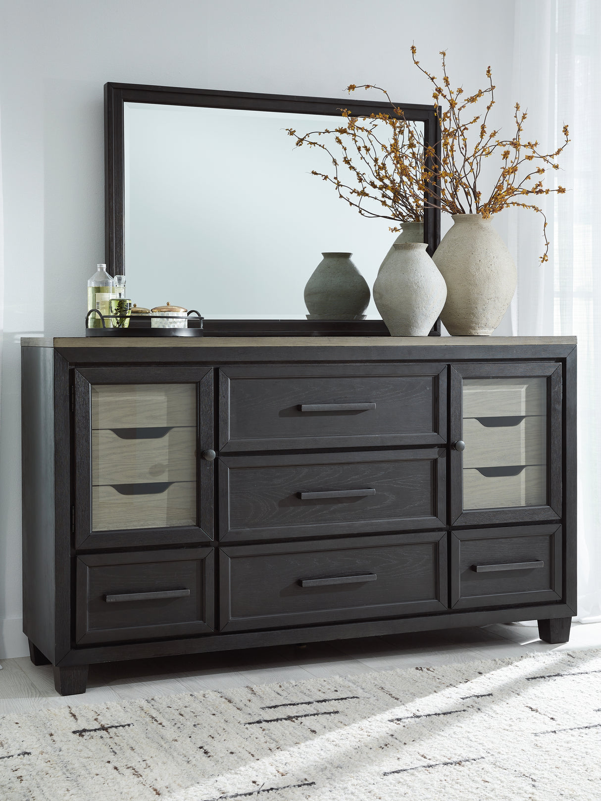 Furniture City Slidell - Ashley Furniture - Foyland Bedroom - Dresser and Mirror / Black/Brown - B989B1