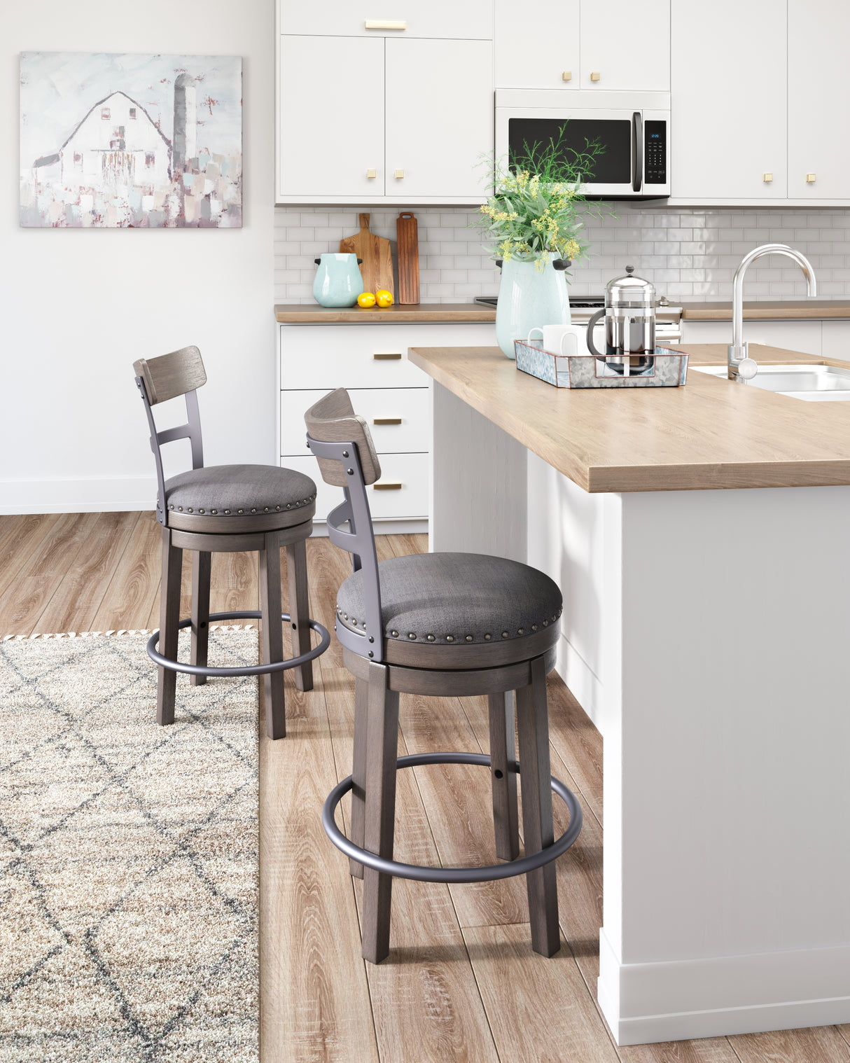 Furniture City Slidell - Ashley Furniture - Caitbrook Dining Room - UPH Swivel Barstool (1/CN) / Gray - D388-224
