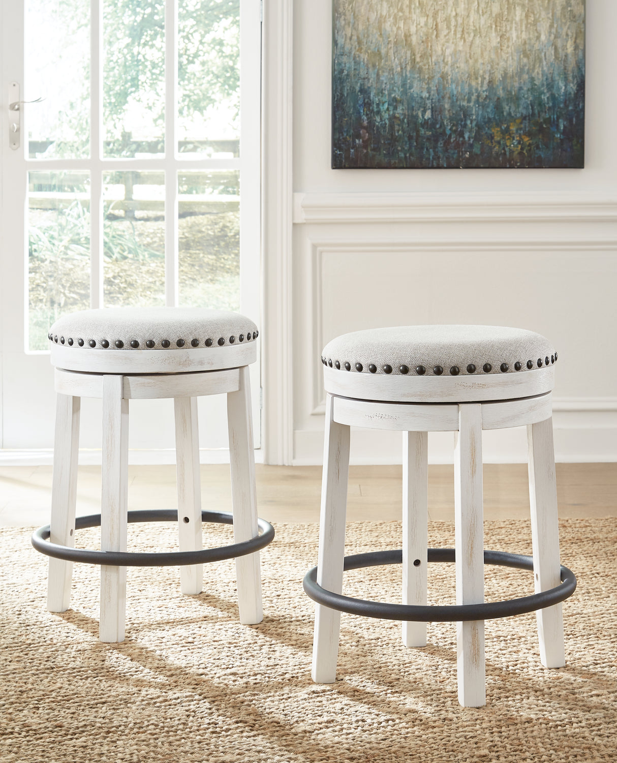 Furniture City Slidell - Ashley Furniture - Valebeck Dining Room - UPH Swivel Stool (1/CN) / White/Black - D546-324