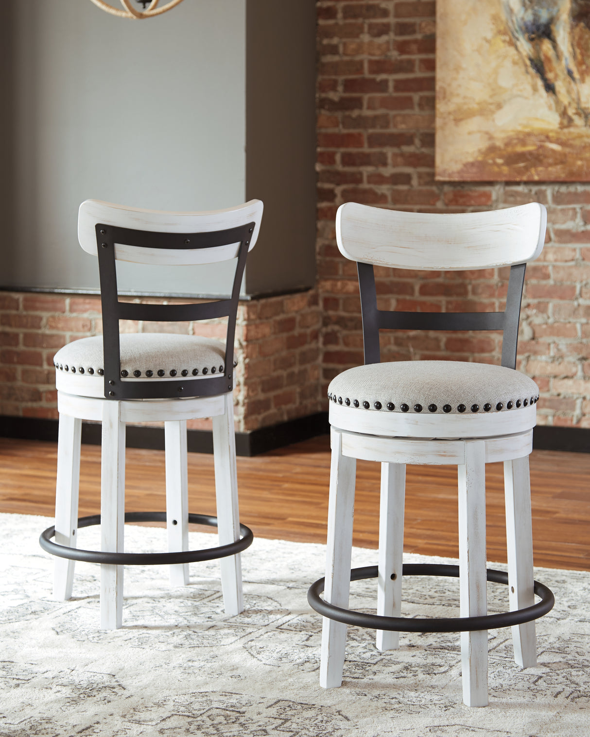 Furniture City Slidell - Ashley Furniture - Valebeck Dining Room - UPH Swivel Barstool (1/CN) / White - D546-524