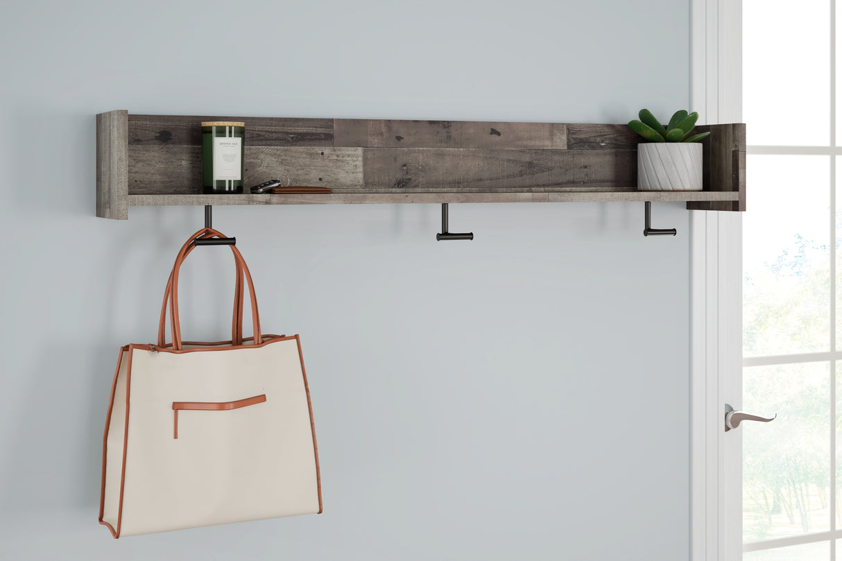 Furniture City Slidell - Ashley Furniture - Neilsville Wall Decor - Wall Mounted Coat Rack w/Shelf / Multi Gray - EA2120-151