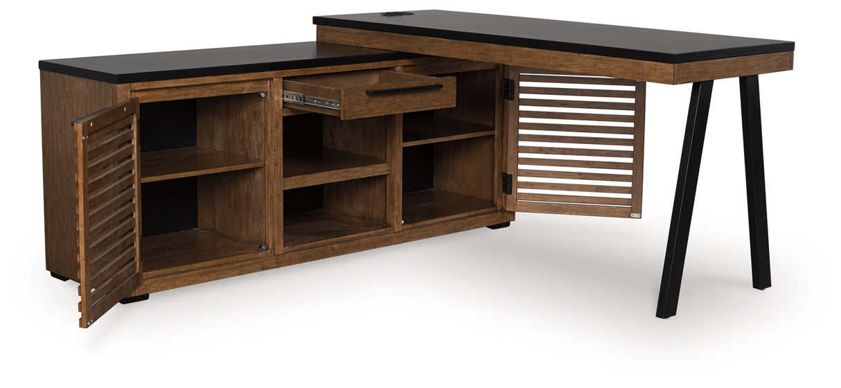 Furniture City Slidell - Ashley Furniture - Kallari Office Desk - Credenza with Desk Return / Warm Brown/Black - H737H1